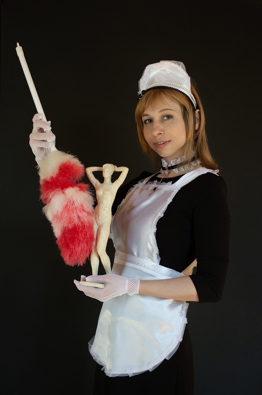 maid, uniform, apron, pipidaster, cleaning brush, cleaning, figurine, cosplay, girl, woman, cap, housekeeper, pose, portrait